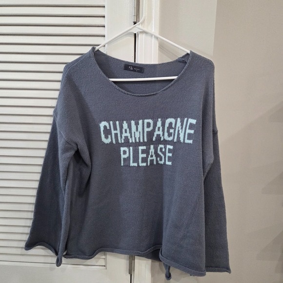 Kld Sweaters - KLD Blue-Gray Lightweight Knit Sweater "Champagne Please"Small